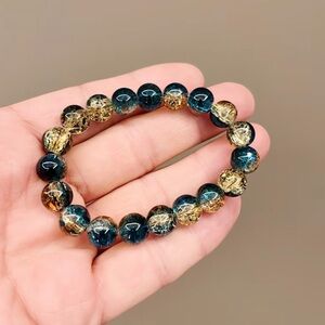 💎4/$20💎 Dark Blue and Gold Glass Bracelet 10MM (PREVIEW)